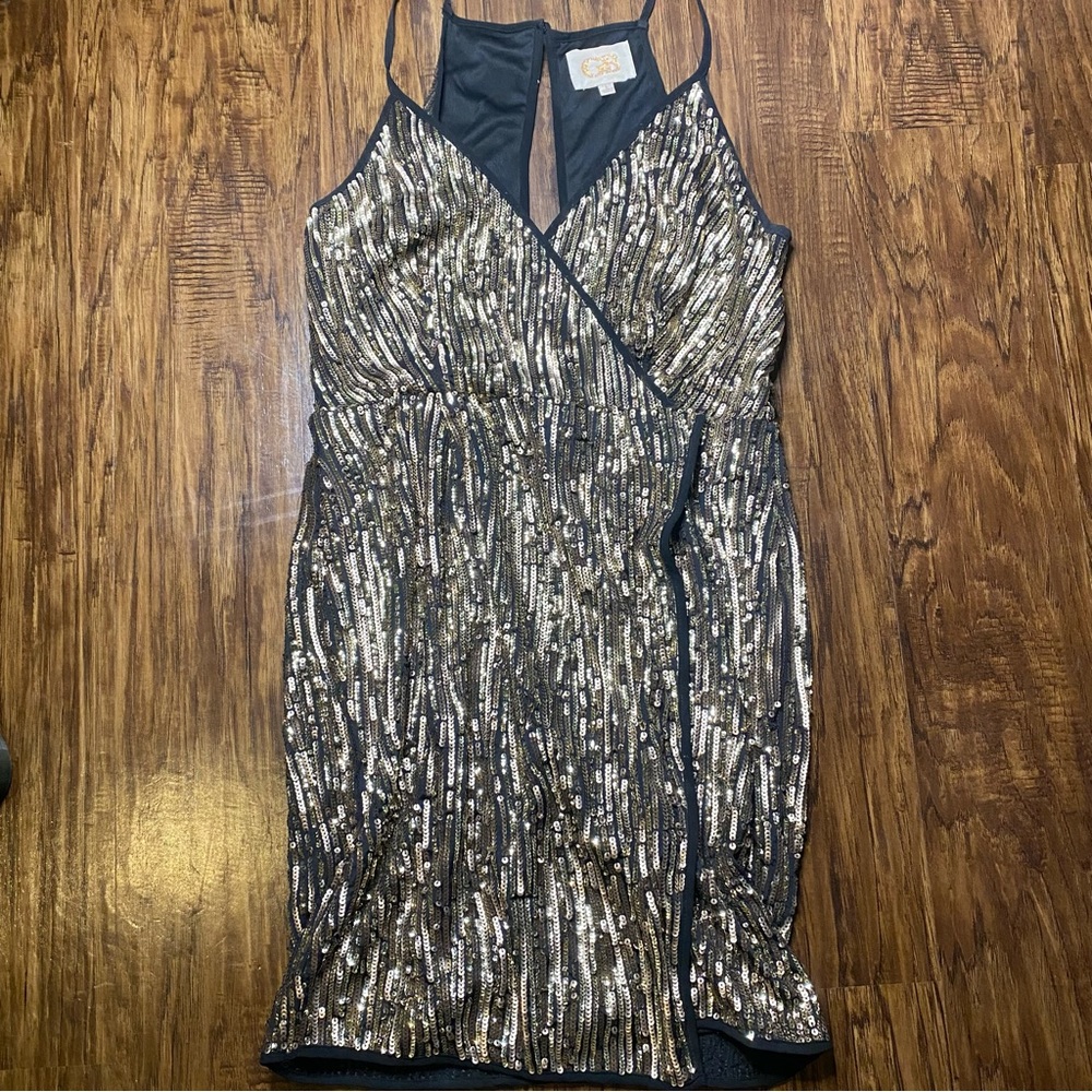 gold sequin mini dress